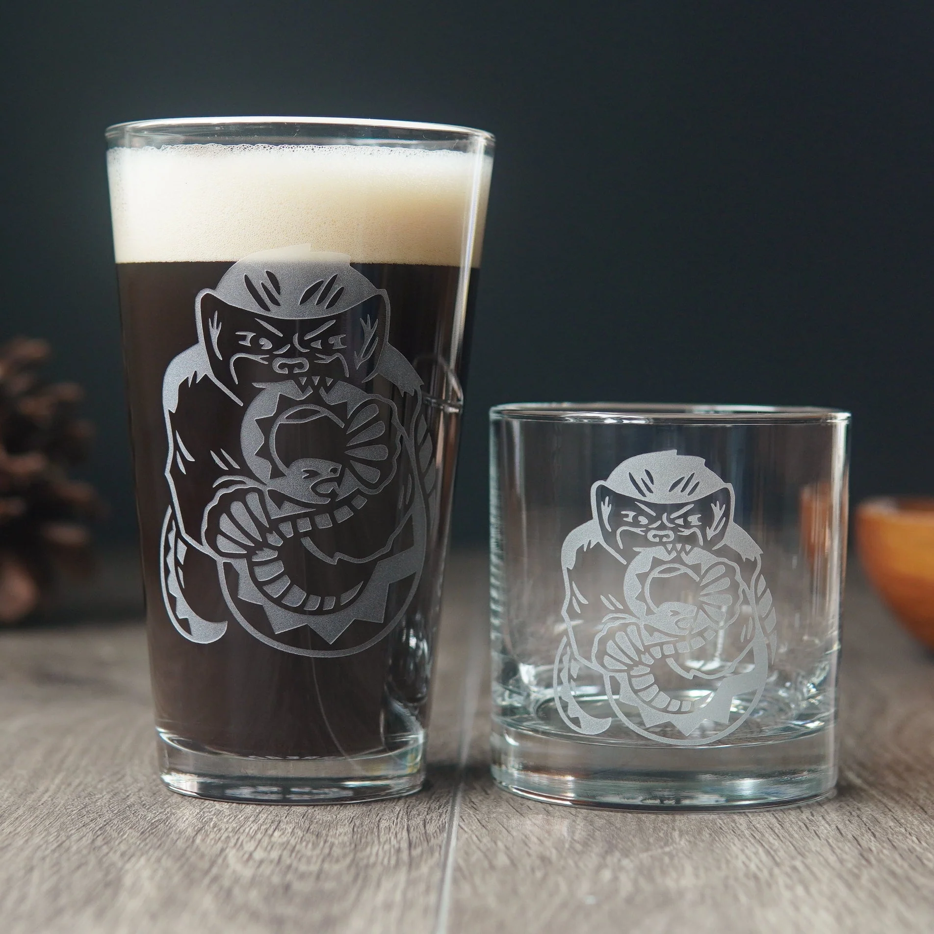 Honey Badger Pint Glass - etched glassware - Image 4