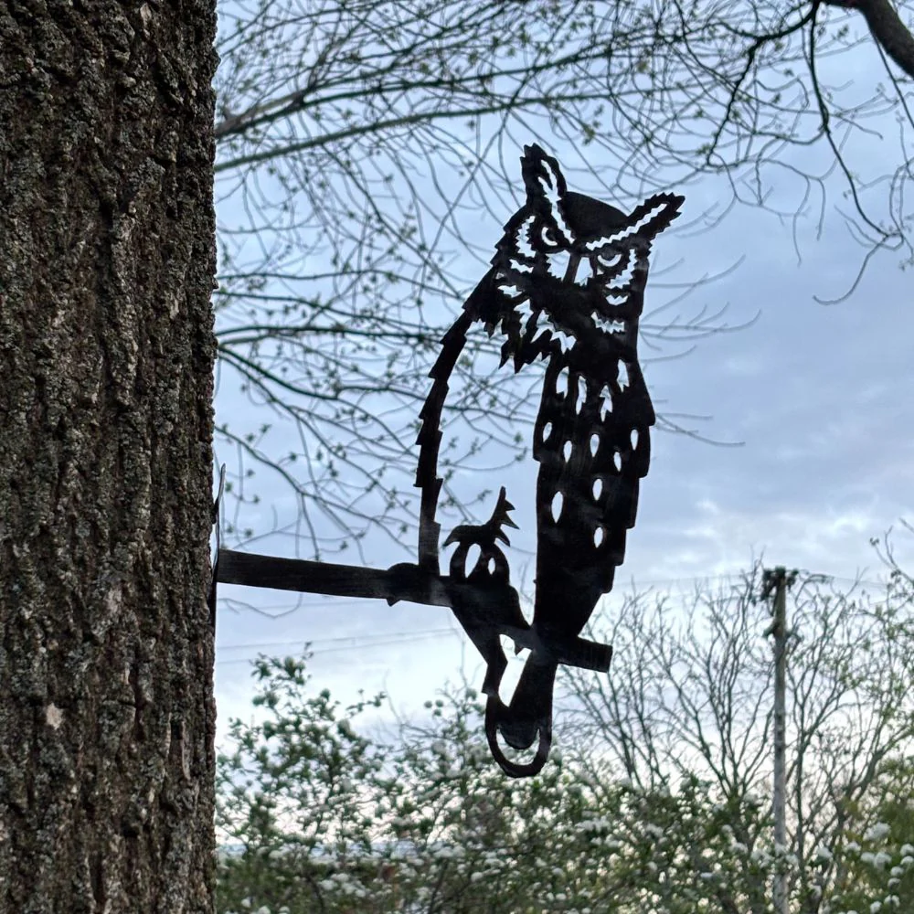 Horned Owl on a Branch Metal Sculpture - Image 2