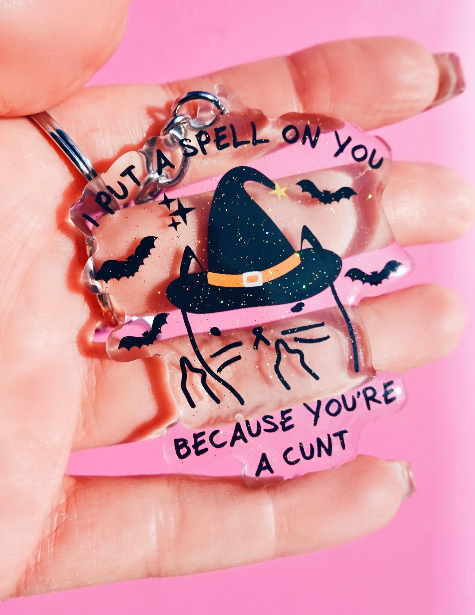 I Put A Spell On You Mean Kitty Acrylic Keychain - Image 3