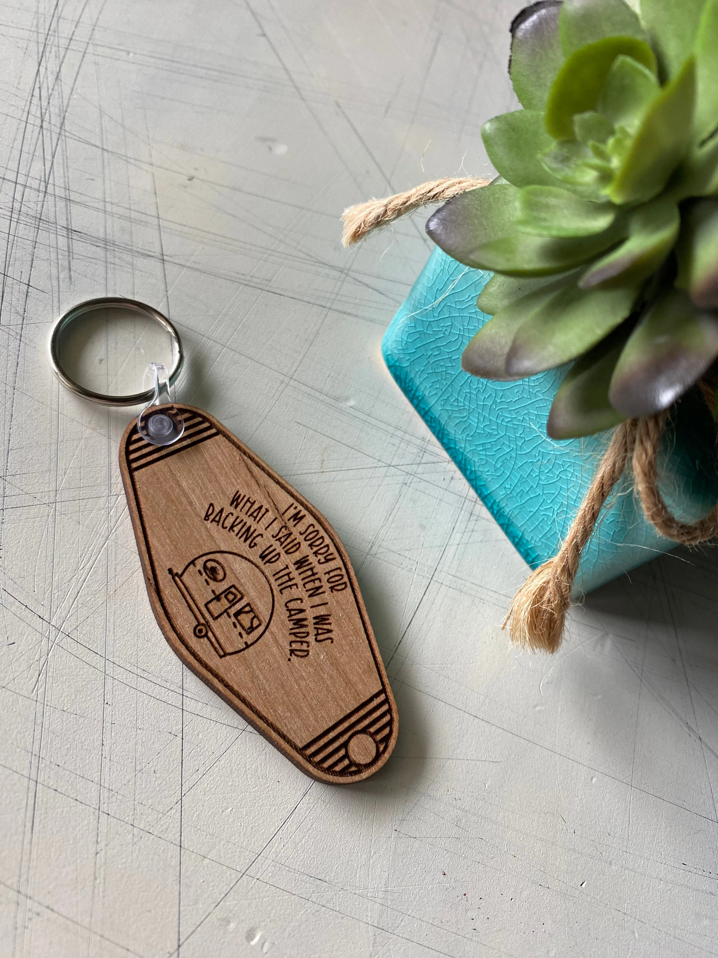 I'm sorry for what I said when I was backing up the camper - Wood Motel-style Keychain - Image 3