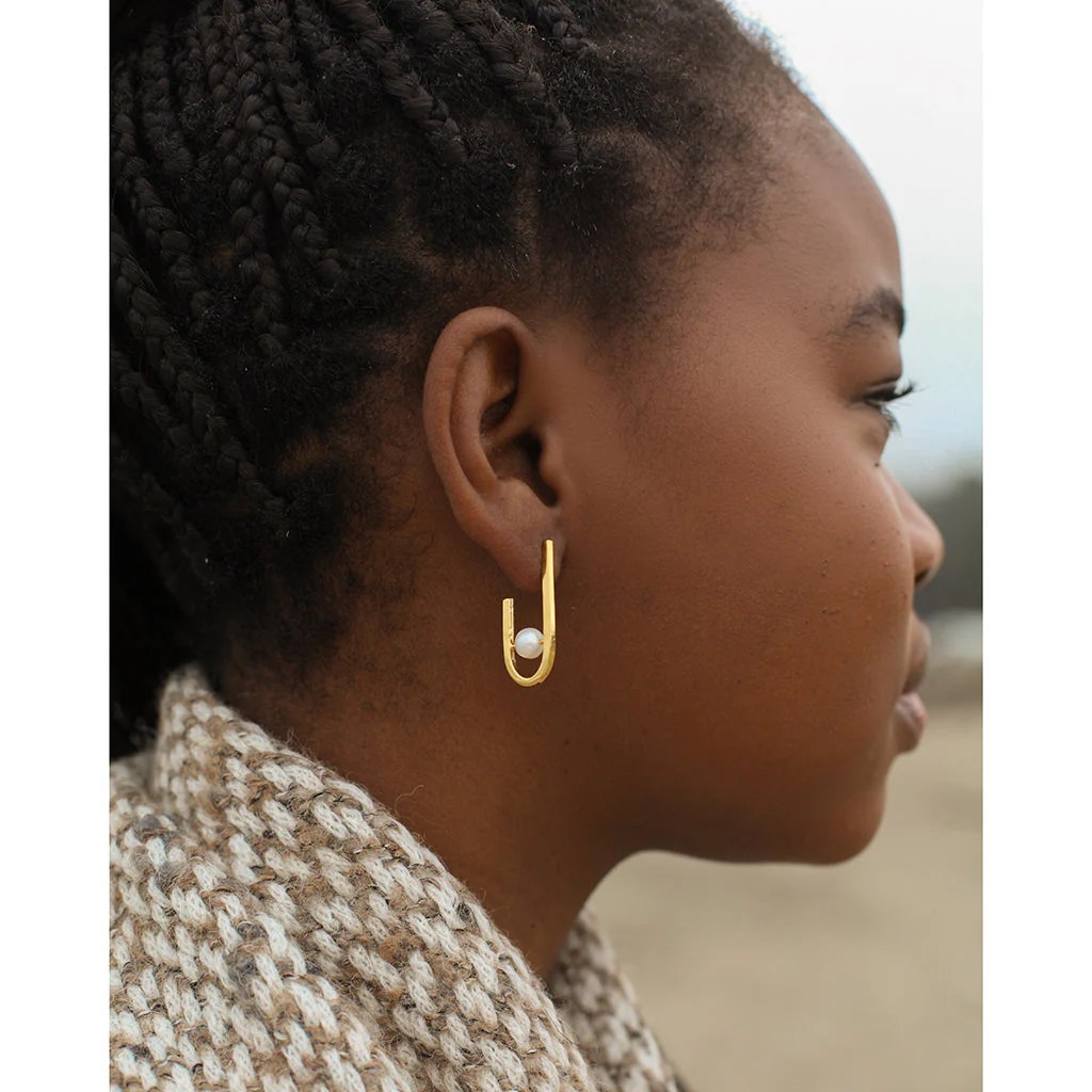 J Hoop Freshwater Pearl Earrings - Image 2