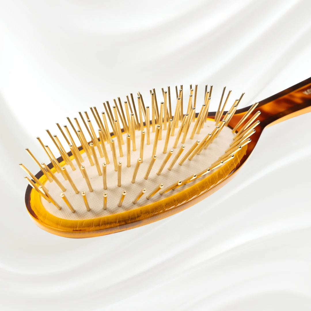Jaspè Pneumatic Detangling Hair Brush - Gold Plated Metal Pins for Thick & Curly Hair - Image 4