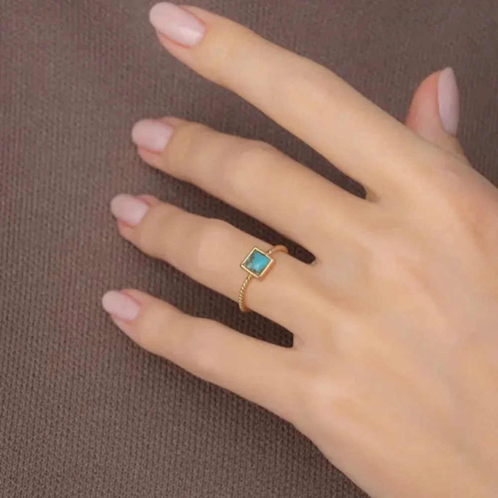 Jayne Turquoise Adjustable Square Ring - Image 2