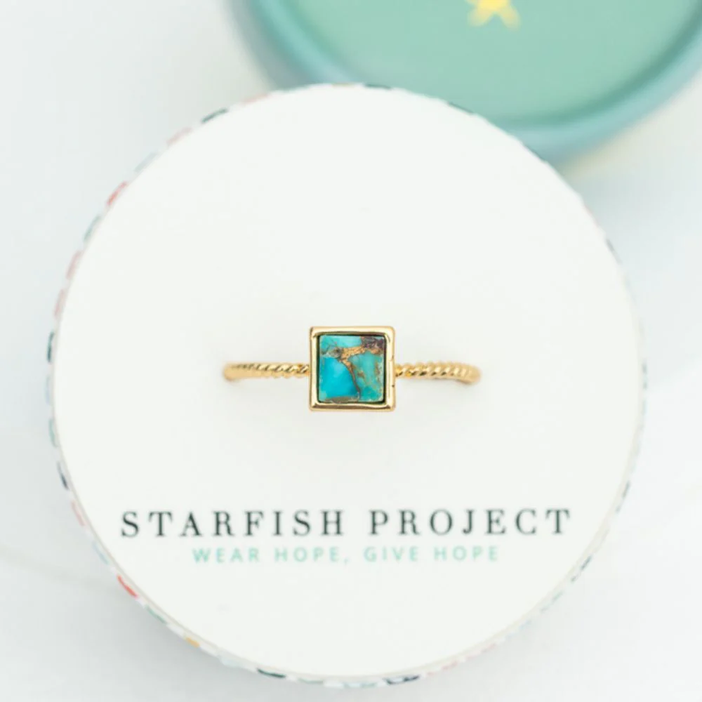 Jayne Turquoise Adjustable Square Ring - Image 3