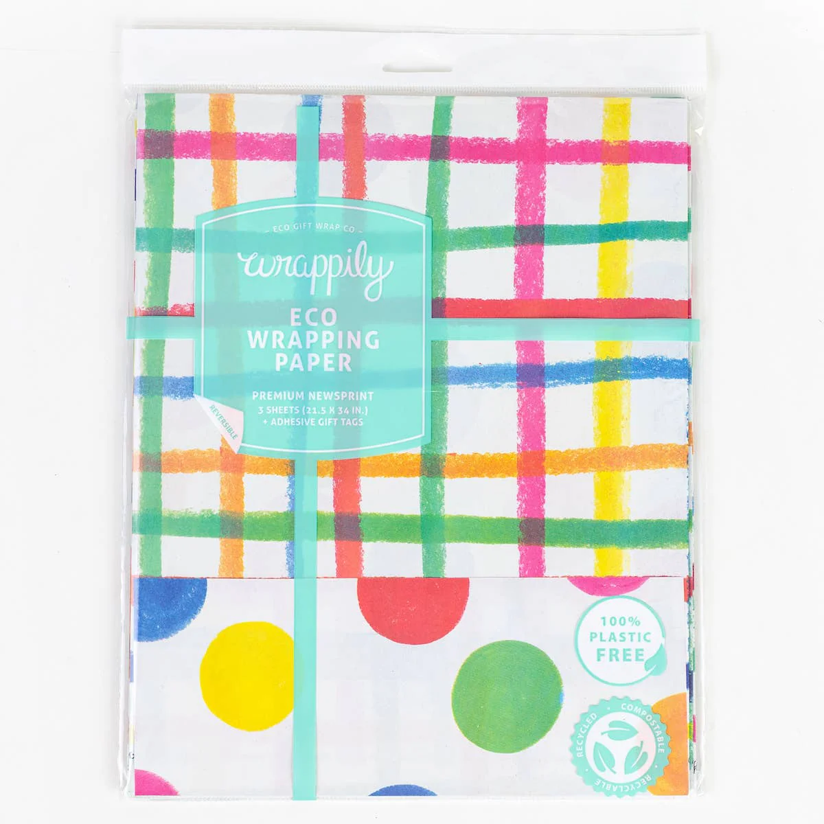 Jumbo Plaid/Dot • Double-Sided Eco Party Wrapping Paper - Image 2