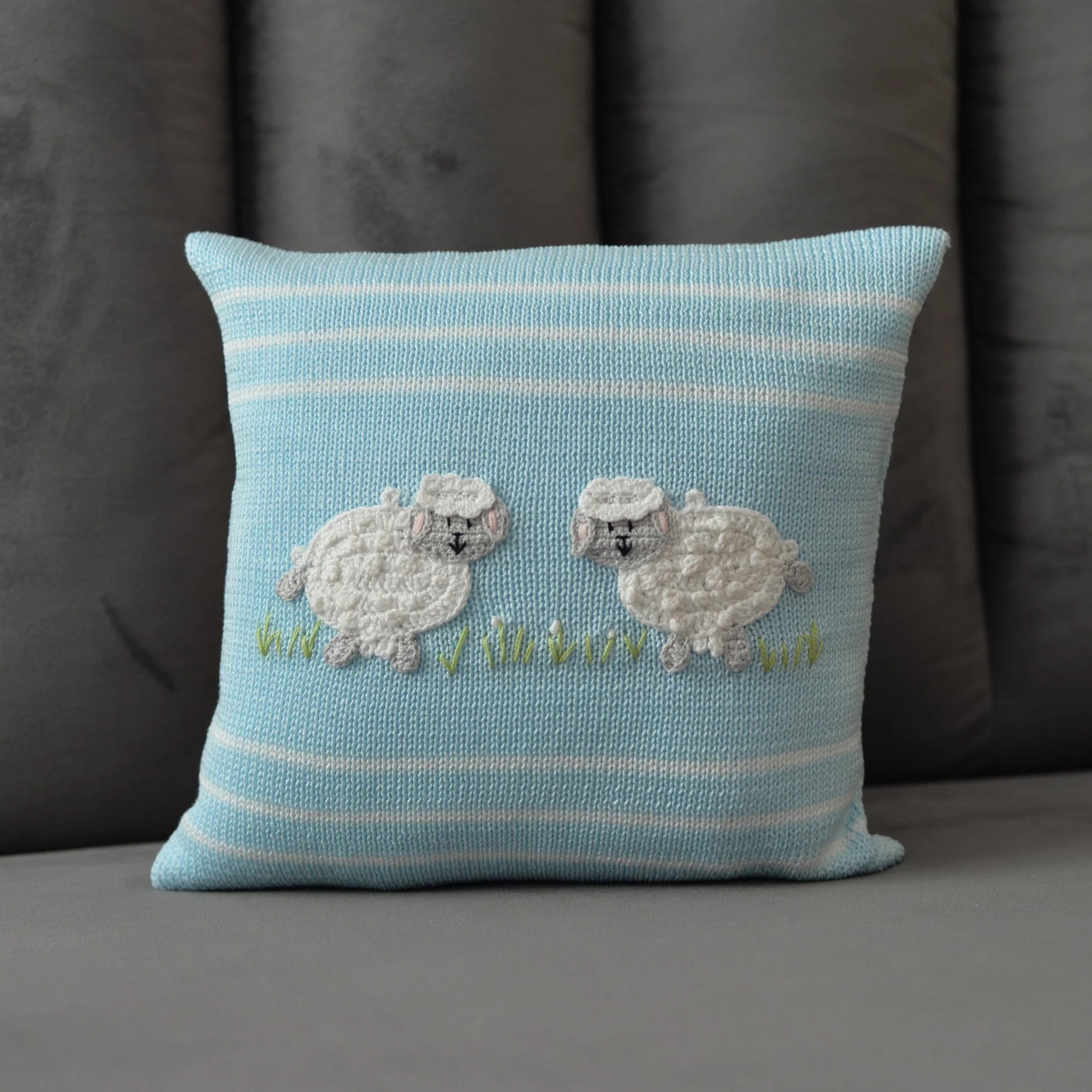 Lamb 10" Pillow, Blue - Image 2