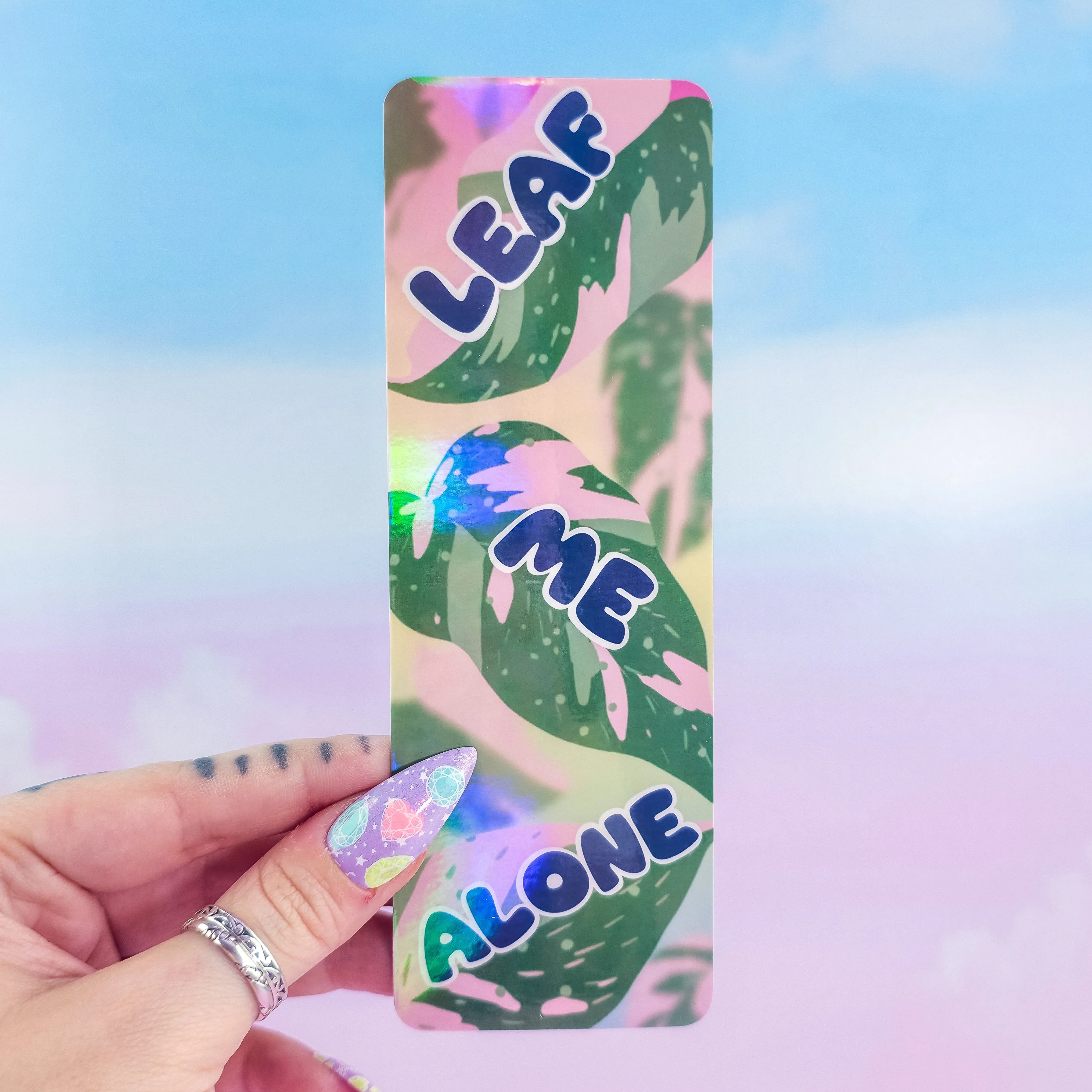 Leaf Me Alone Bookmark – Holographic Pink Princess Philodendron - Image 3