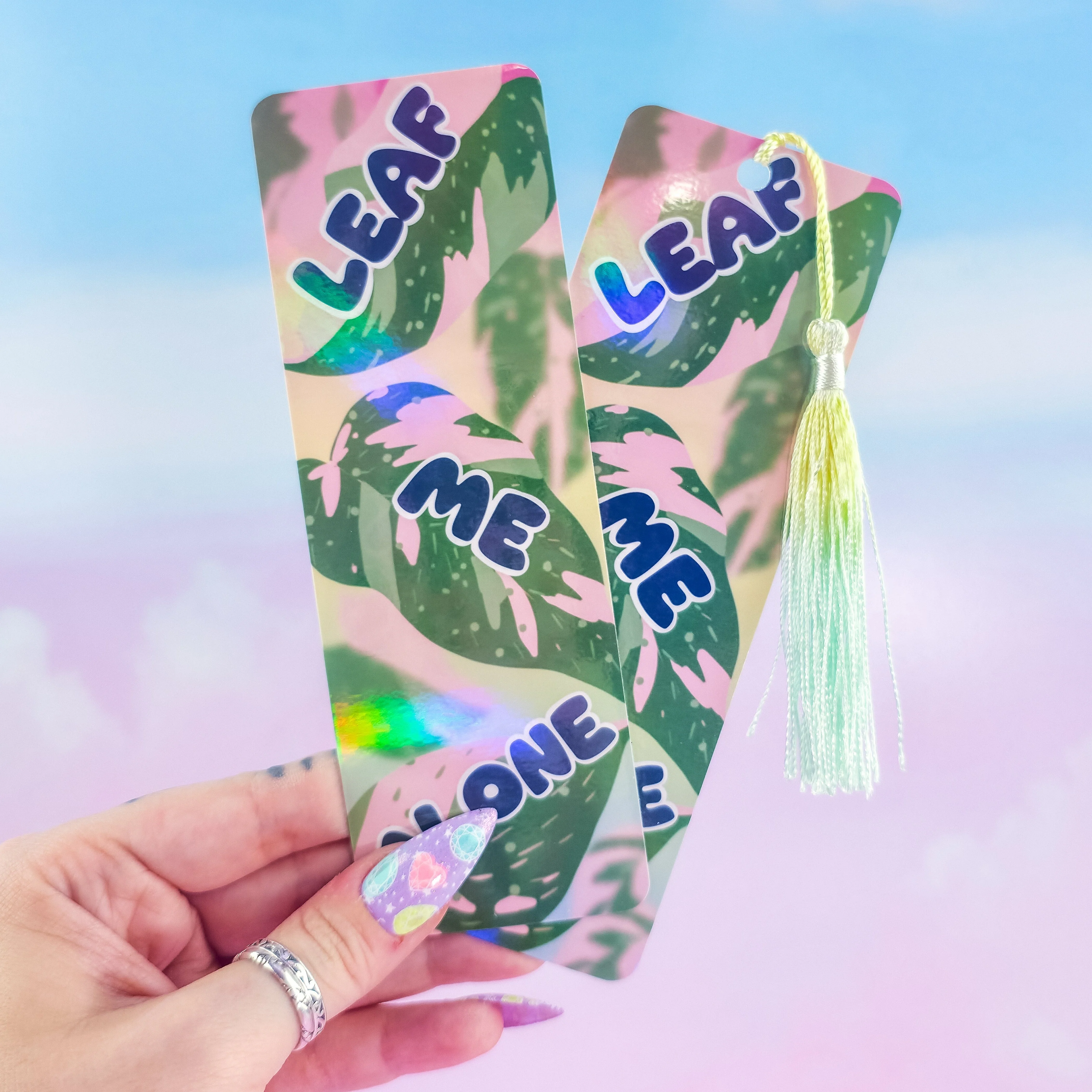 Leaf Me Alone Bookmark – Holographic Pink Princess Philodendron - Image 4