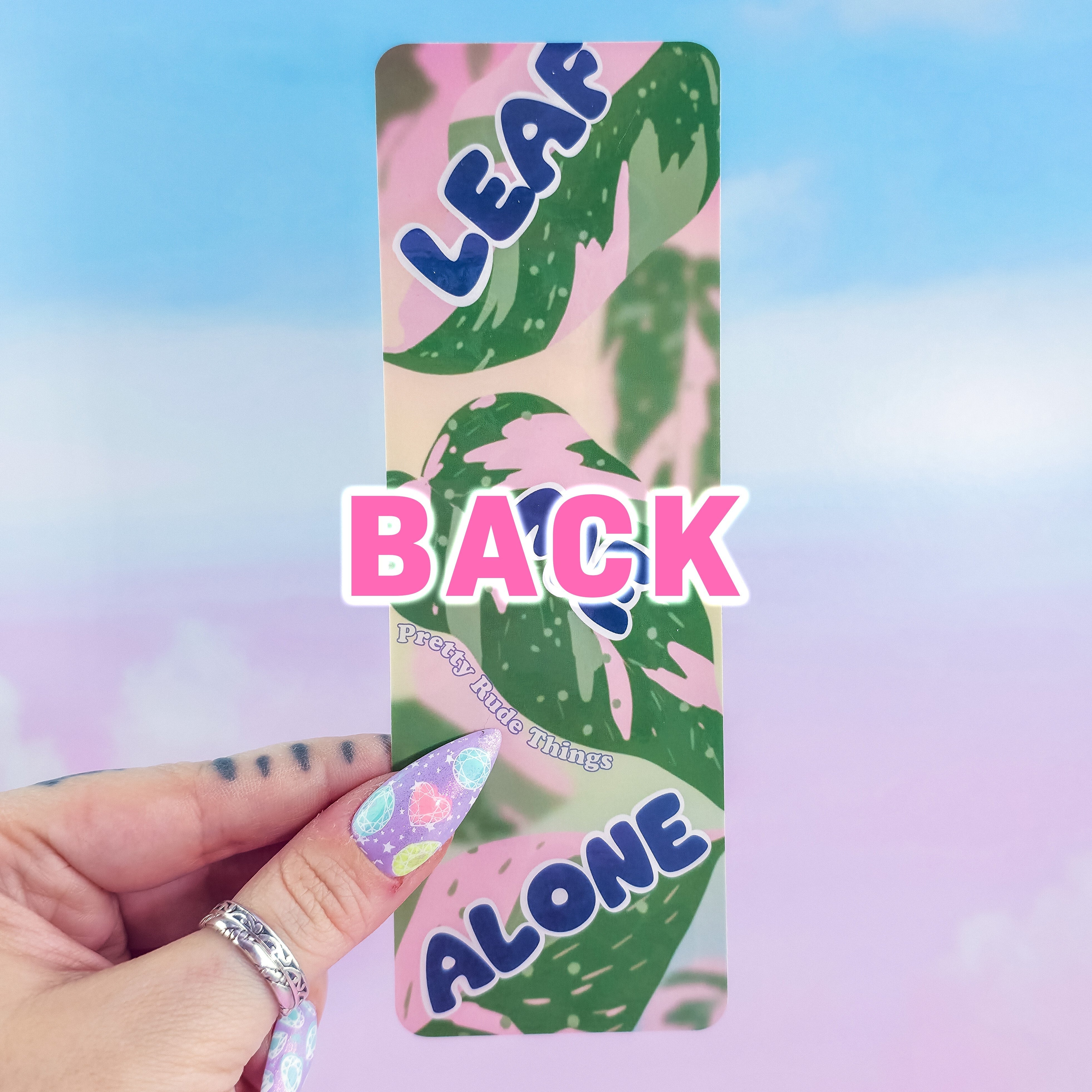Leaf Me Alone Bookmark – Holographic Pink Princess Philodendron - Image 6