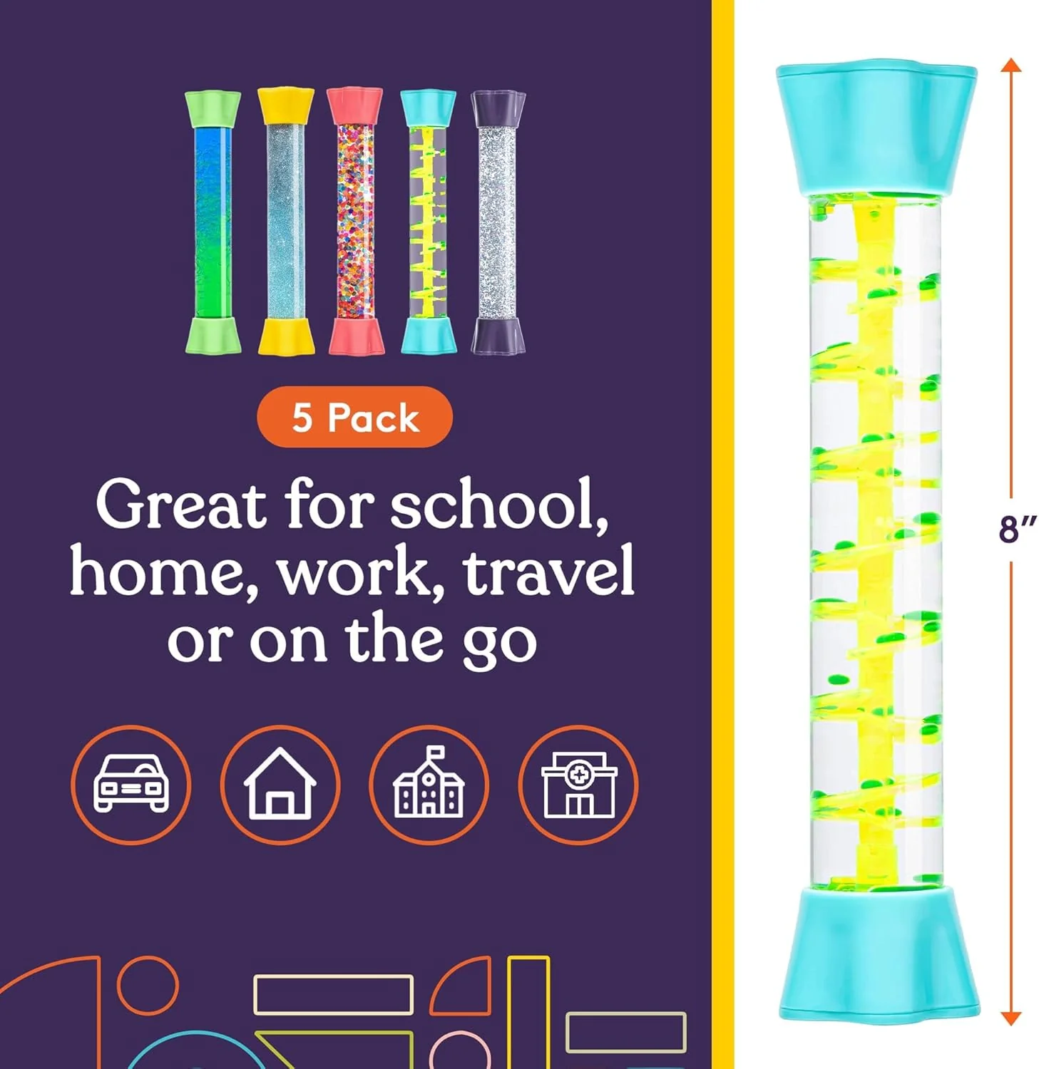 Liquid Motion Bubbler Toy Cool Tubes 5-Pack Colorful Hourglass Timer with Droplet Movement, Bedroom, Sensory Play, Cool Home or School - Image 5
