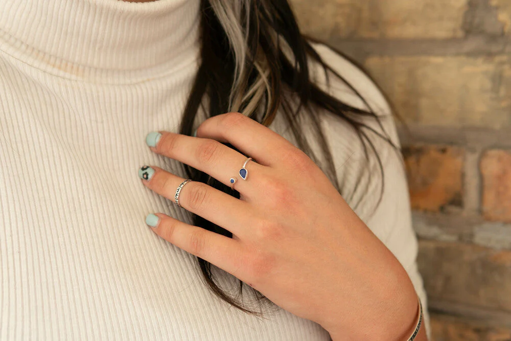 Medusa Lapis Adjustable Sterling Silver Ring - Image 3