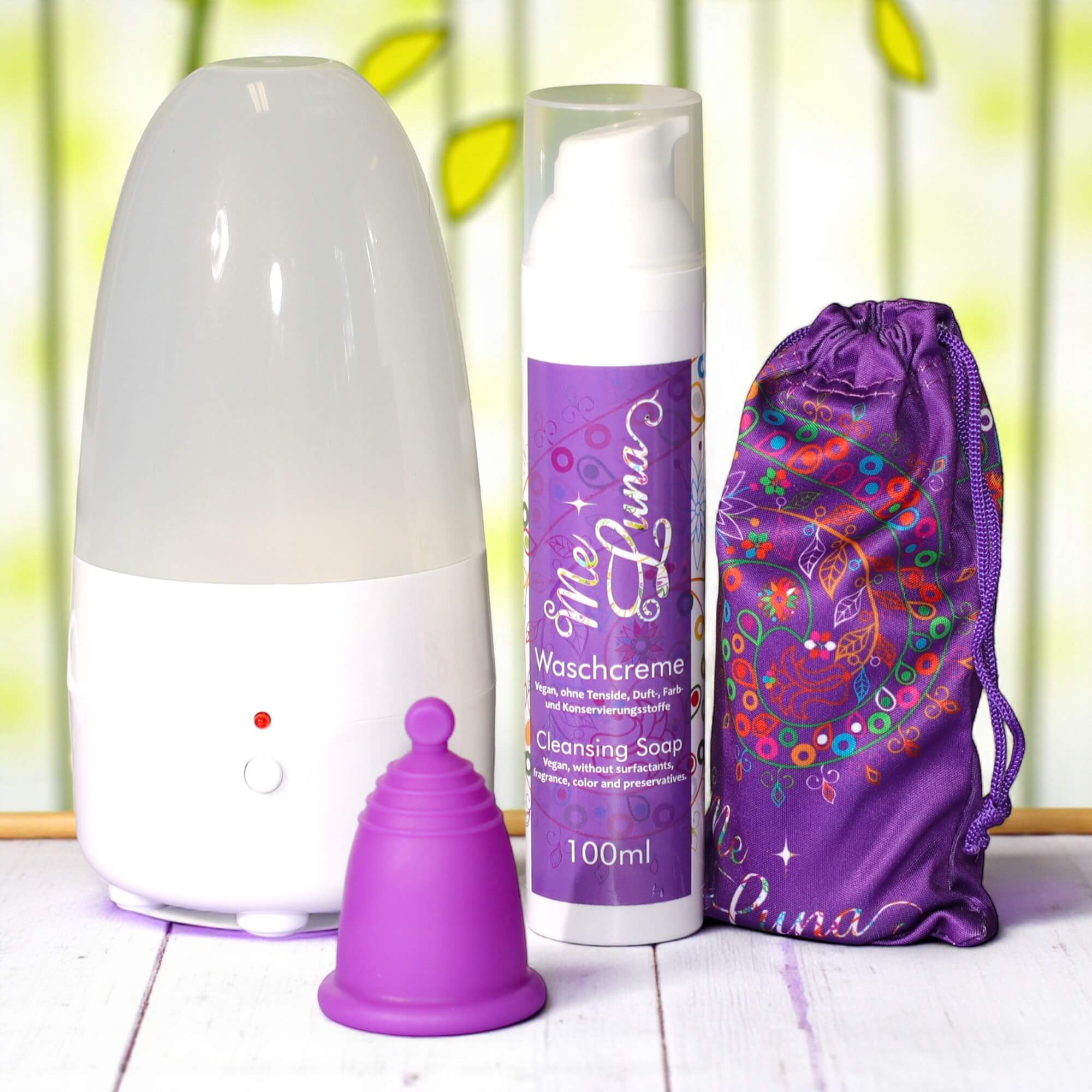 Menstrual Cup Beginner Kit with Steamer - PURPLE Cup - Ring, Ball or Stem - Image 4