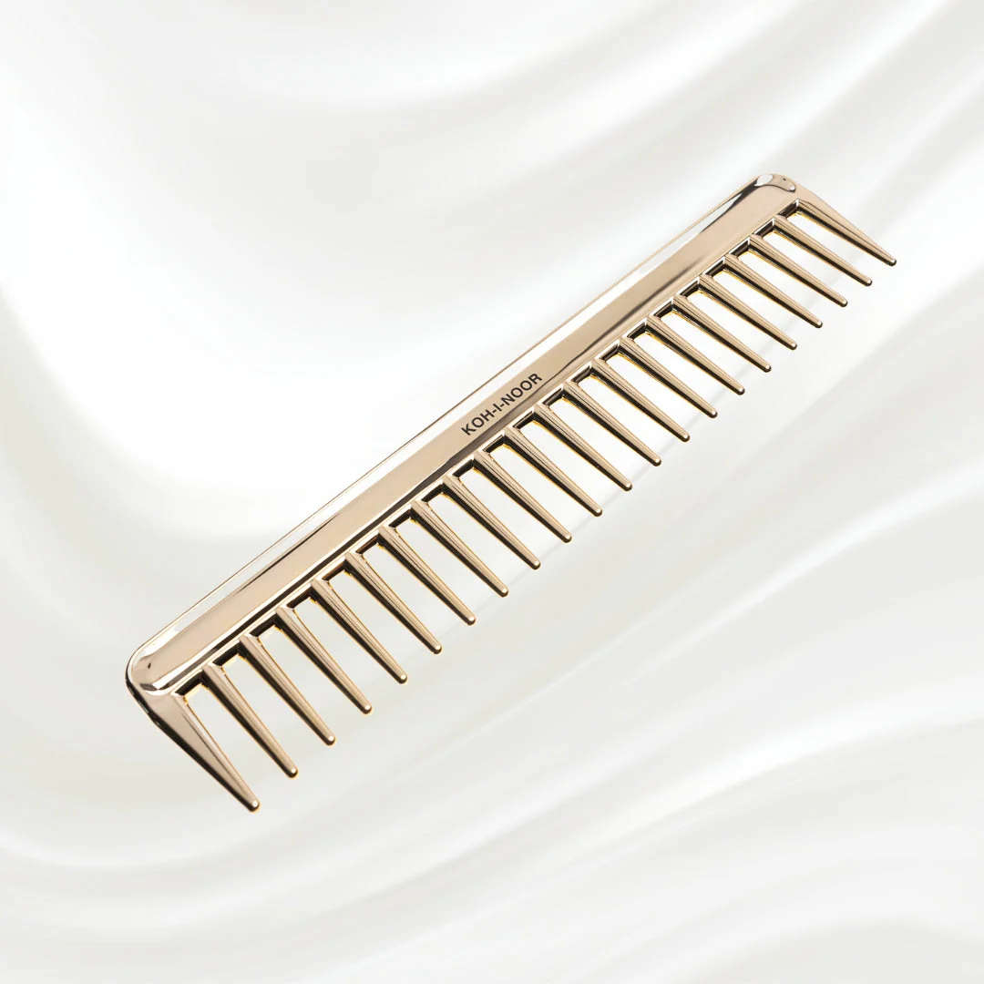 Metallic Wide Tooth Comb - Chrome & Gold Plated for Wet Hair Detangling - Image 2
