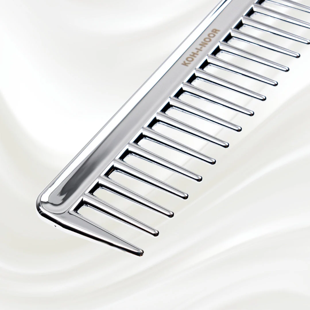 Metallic Wide Tooth Comb - Chrome & Gold Plated for Wet Hair Detangling - Image 3