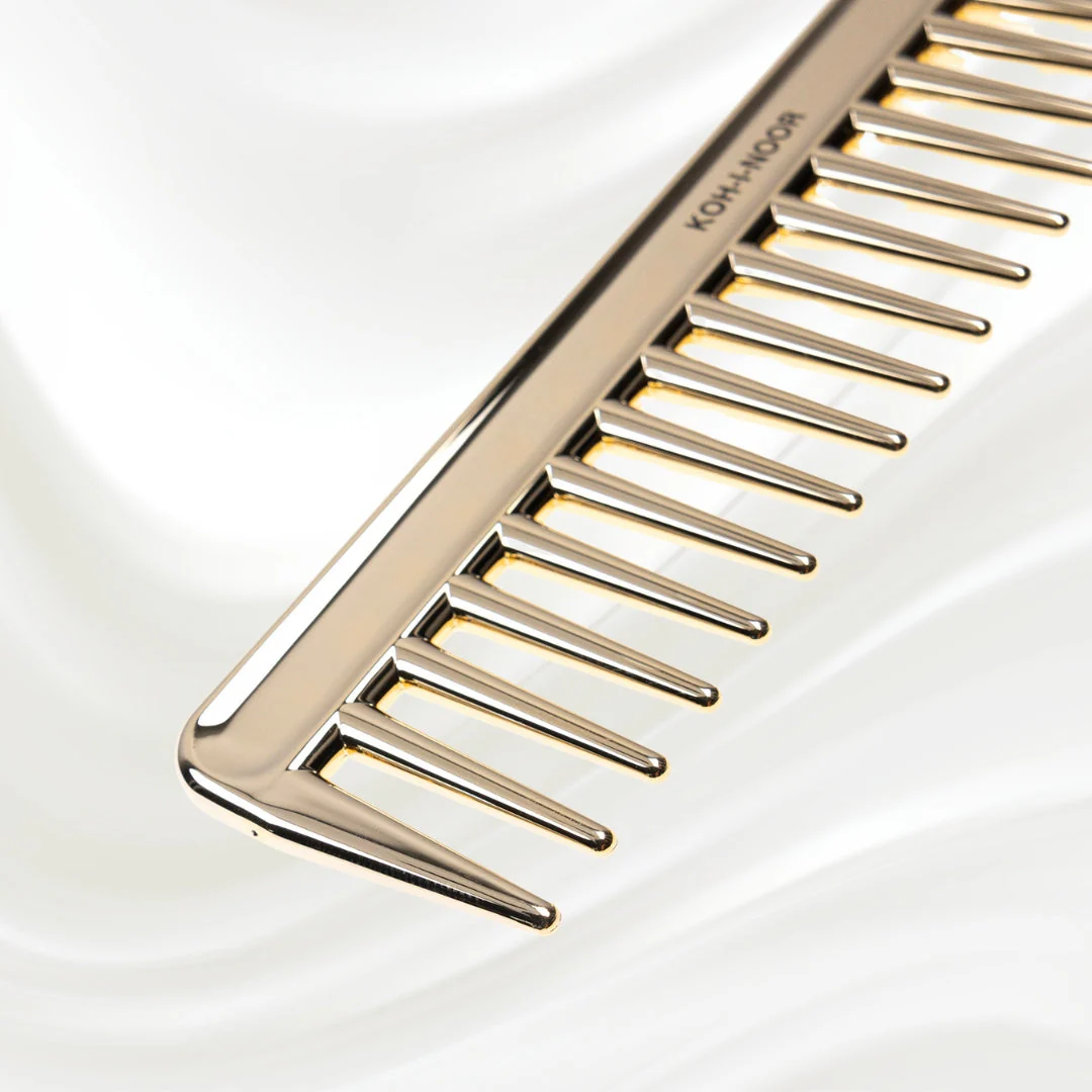 Metallic Wide Tooth Comb - Chrome & Gold Plated for Wet Hair Detangling - Image 4