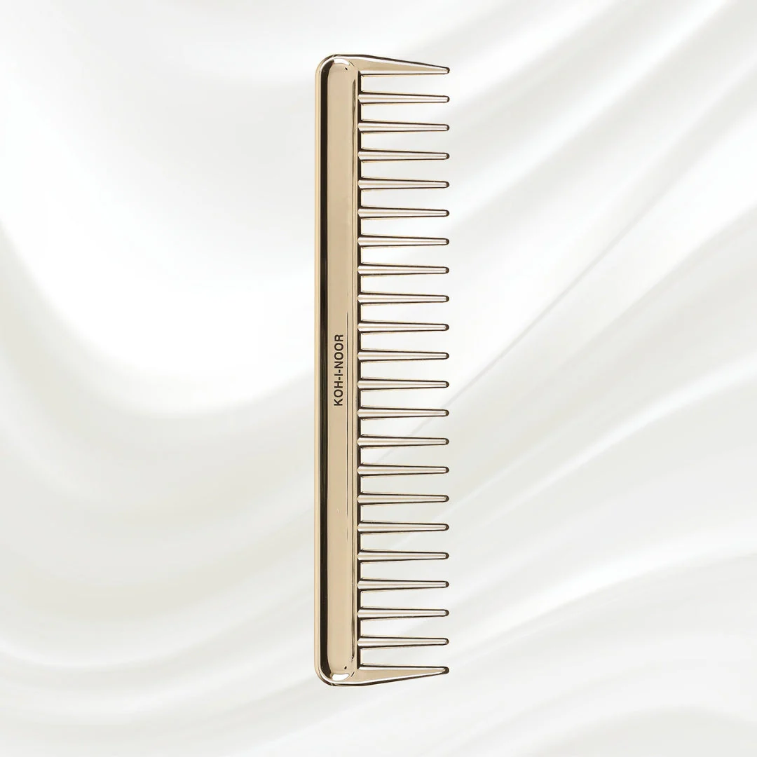 Metallic Wide Tooth Comb - Chrome & Gold Plated for Wet Hair Detangling - Image 6
