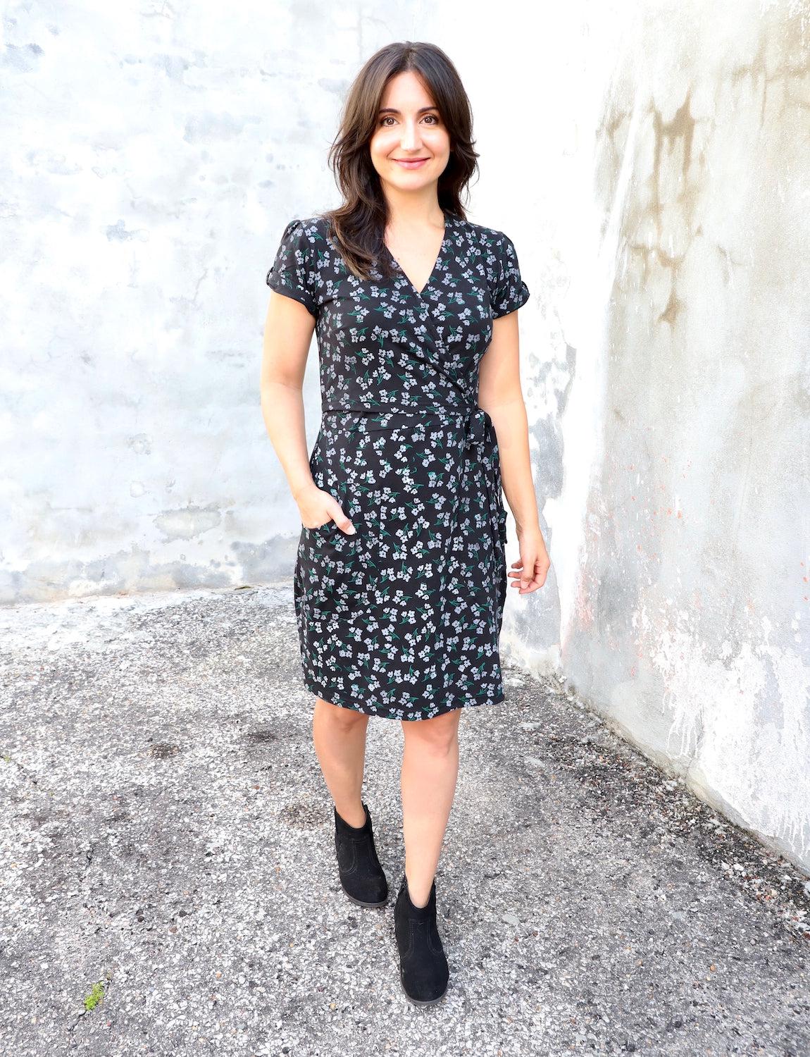 Midnight Blooms Organic Wrap Dress - Image 2