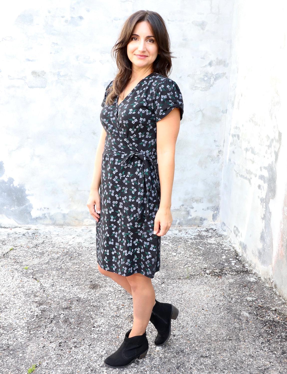 Midnight Blooms Organic Wrap Dress - Image 3