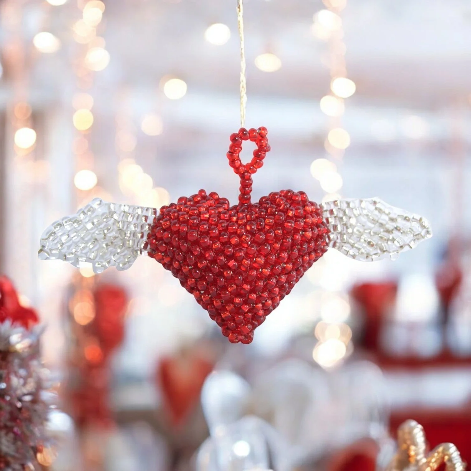 Mini Heart with Wings Ornament, Red - Image 2