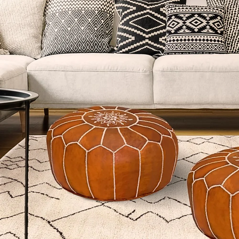 Moroccan Leather Pouf - Image 2