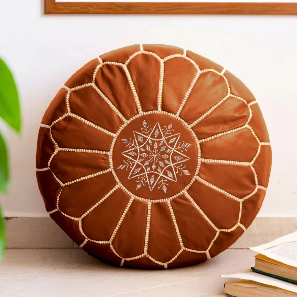 Moroccan Leather Pouf - Image 3