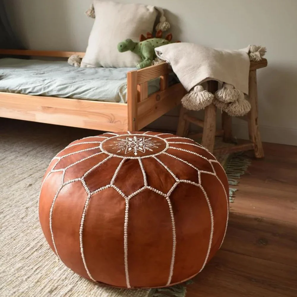 Moroccan Leather Pouf - Image 4