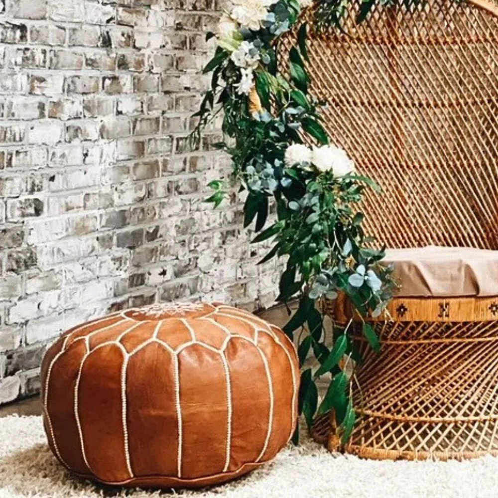 Moroccan Leather Pouf - Image 6