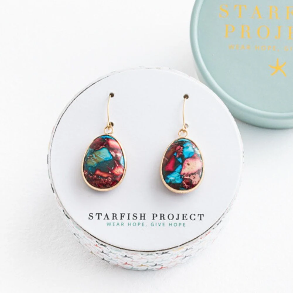 Mosaic Jasper Drop Earrings - Image 3