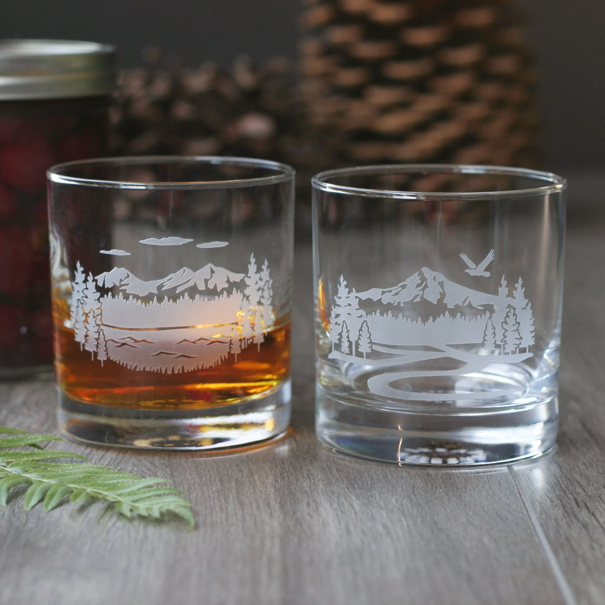Mountain Lowball Cocktail Glass - etched barware - Image 2