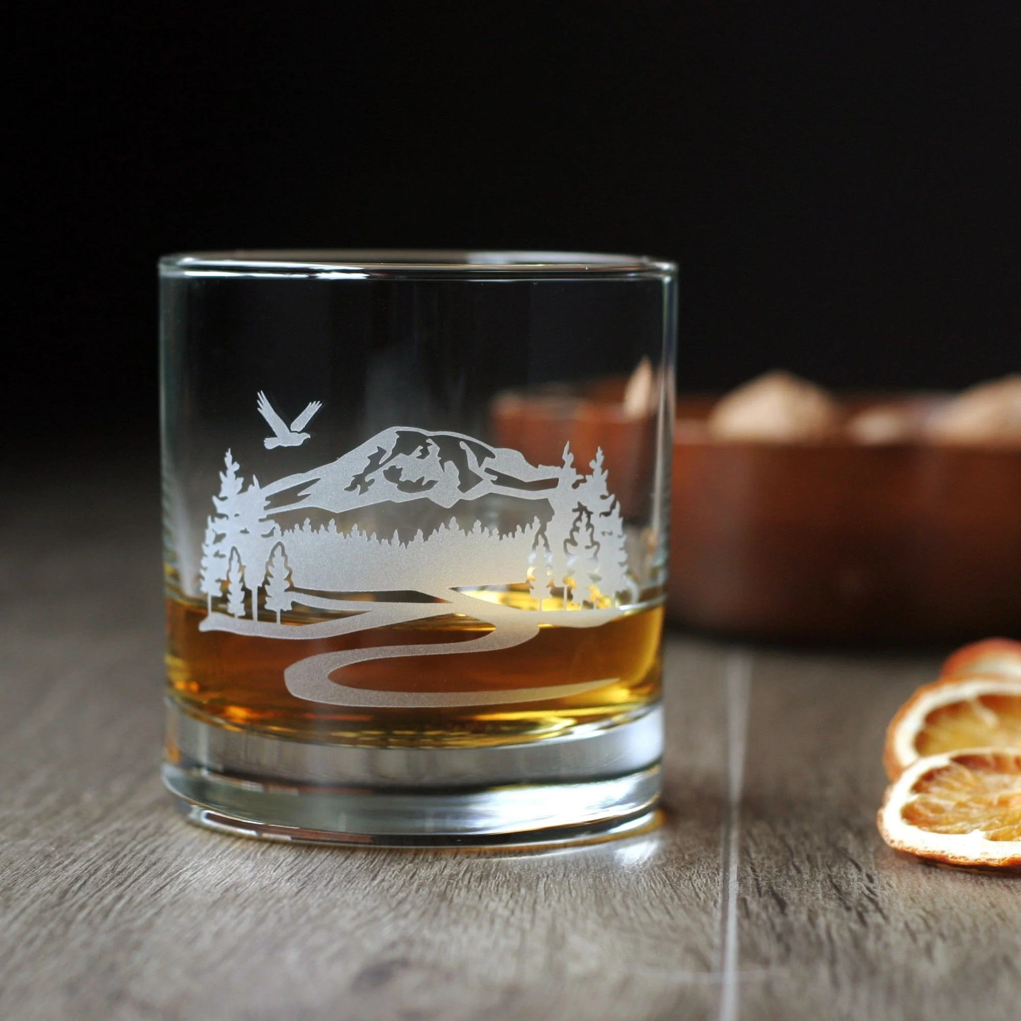Mountain Lowball Cocktail Glass - etched barware - Image 5