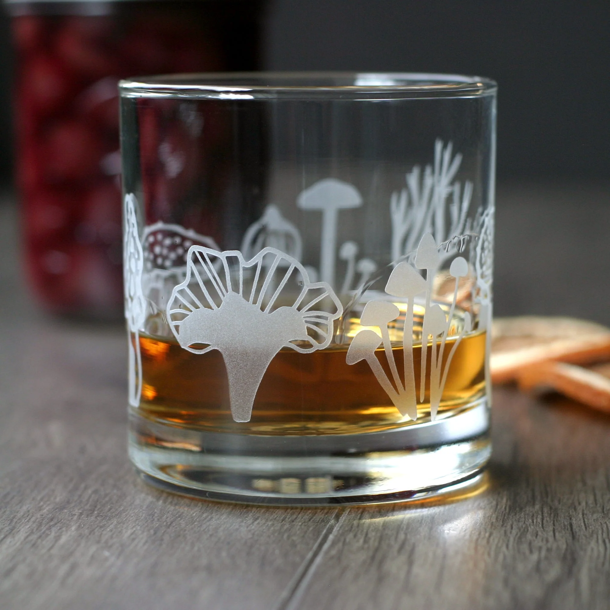 Mushroom Collection Lowball Glass - etched cocktail glassware - Image 5