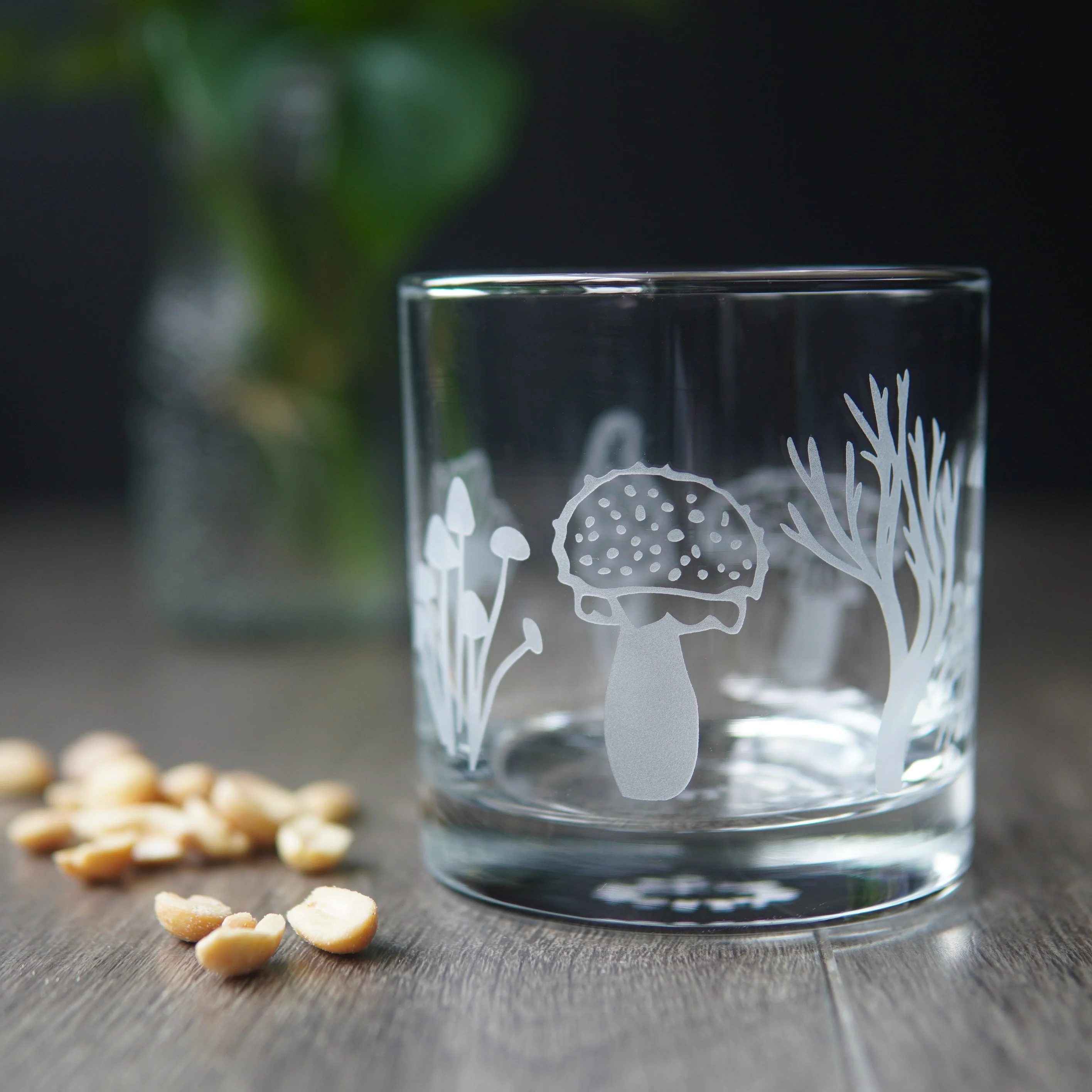 Mushroom Collection Lowball Glass - etched cocktail glassware - Image 6