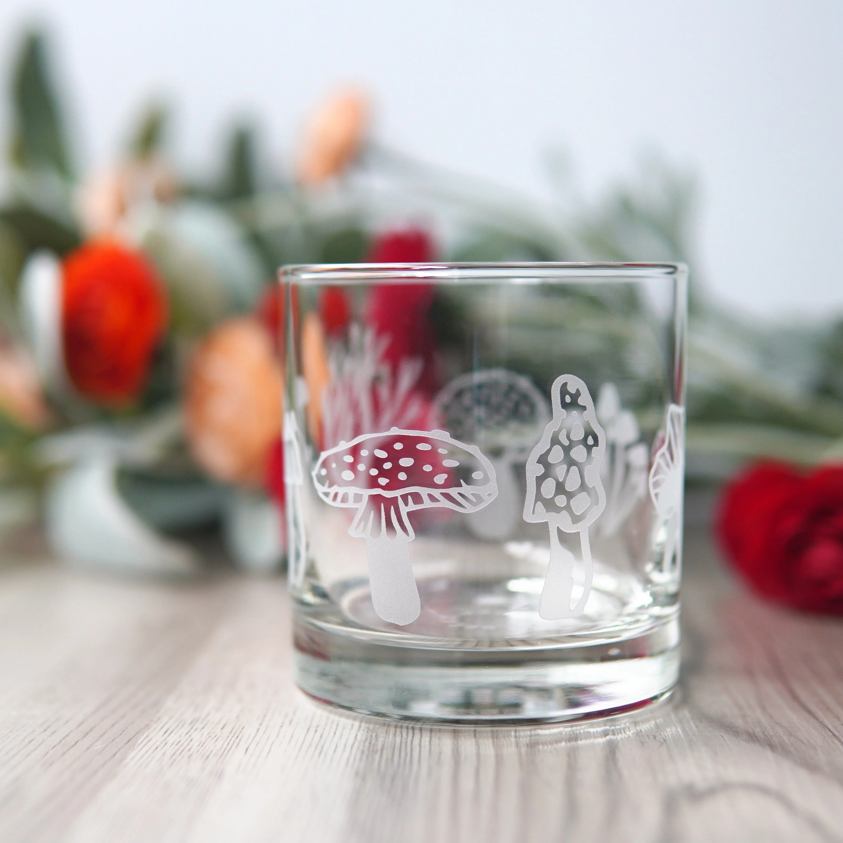 Mushroom Collection Lowball Glass - etched cocktail glassware - Image 7