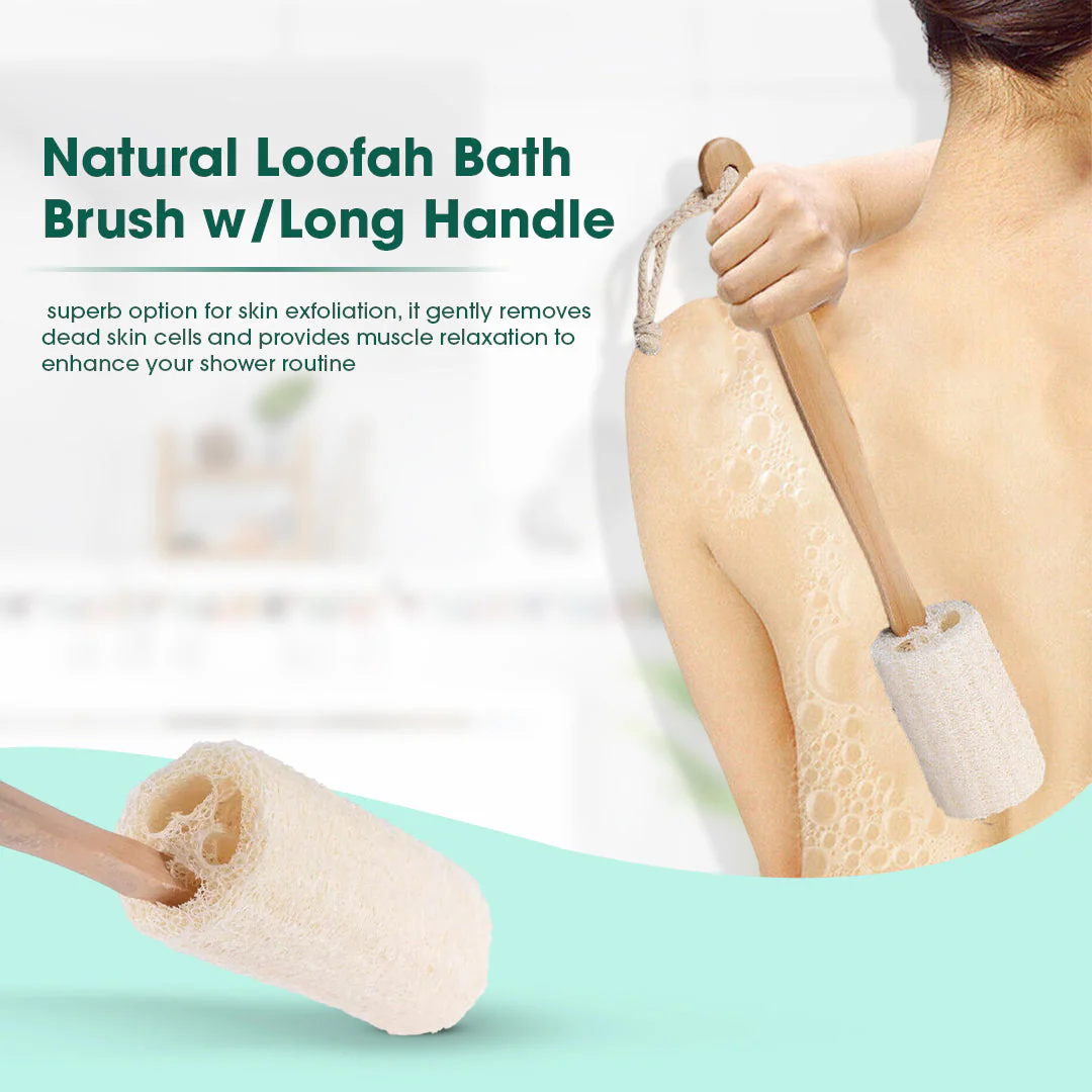 Natural Loofah Bath Brush w/Long Handle. - Image 7
