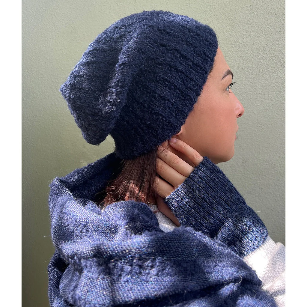 Navy Loop Knit Alpaca Beanie - Image 2