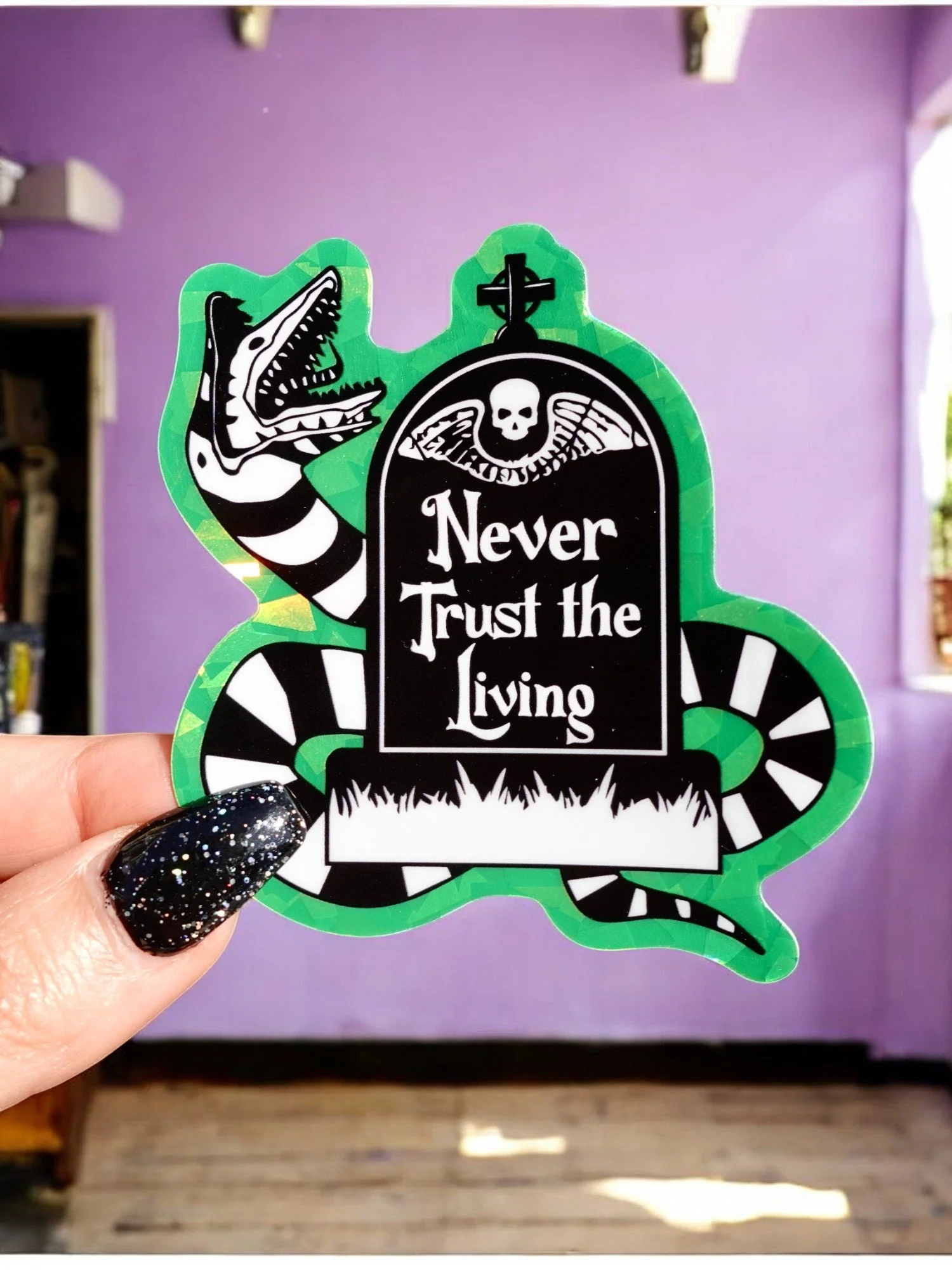 Never Trust The Living Halloween Vinyl Sticker - Image 2
