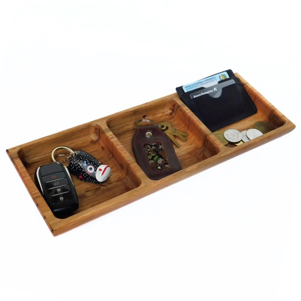 Oak Wood Triple Snack Serving Tray - Image 3