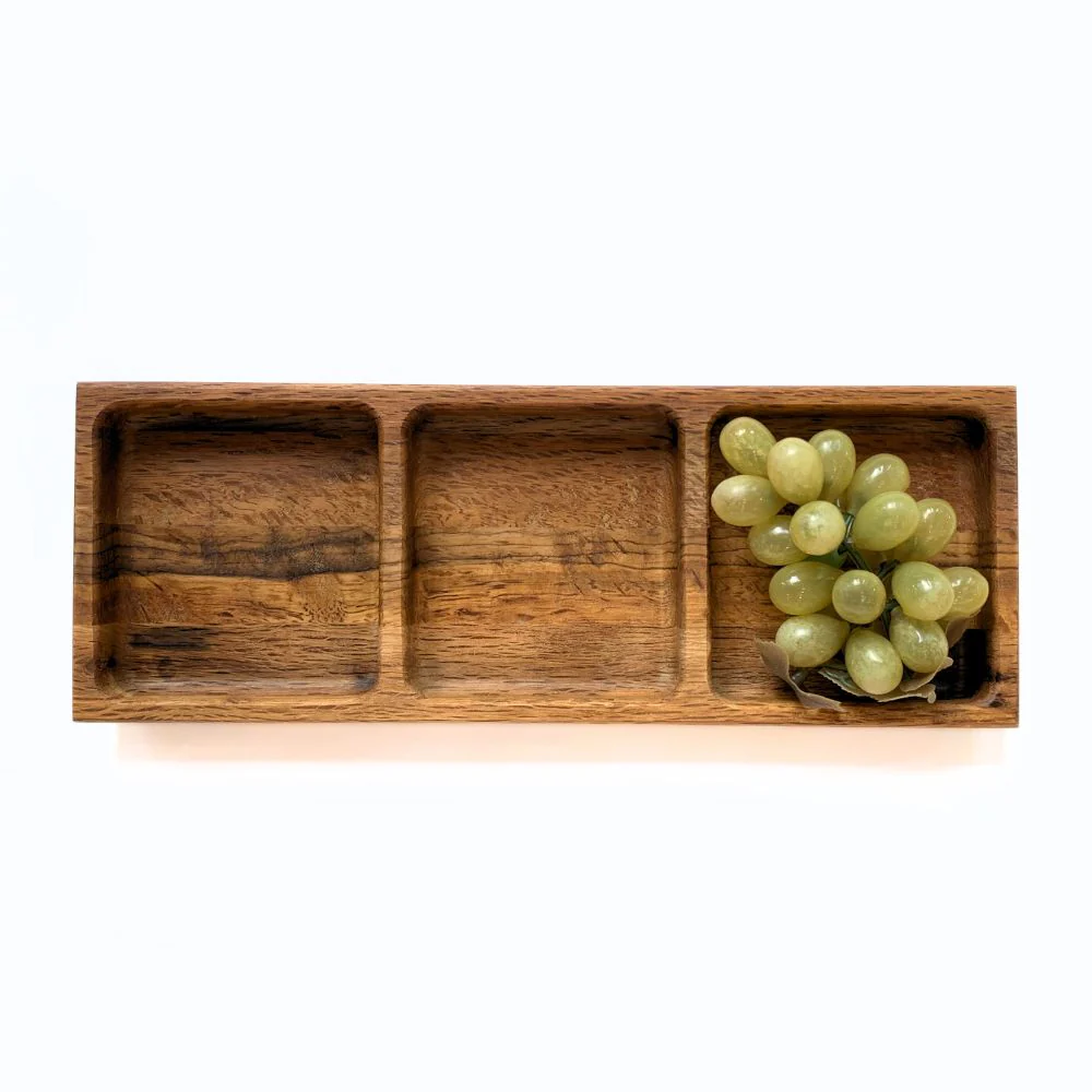 Oak Wood Triple Snack Serving Tray - Image 4