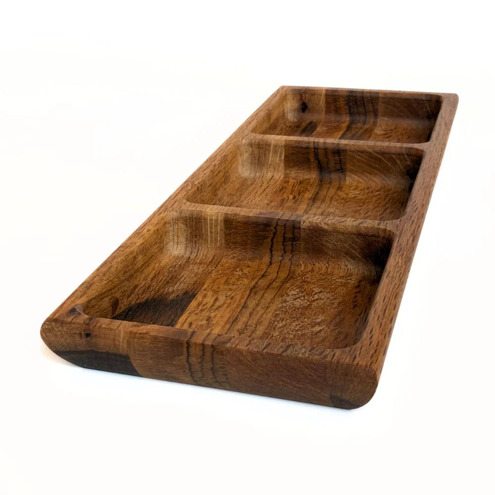 Oak Wood Triple Snack Serving Tray - Image 5