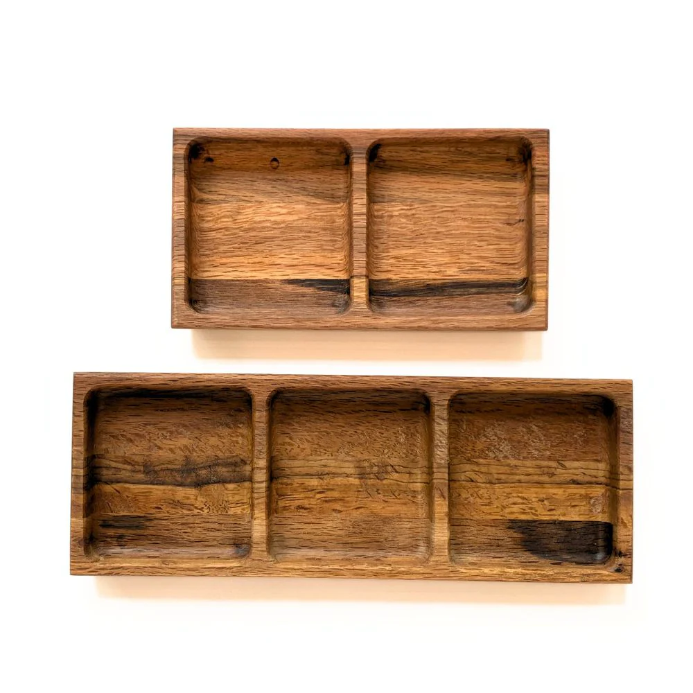 Oak Wood Triple Snack Serving Tray - Image 6