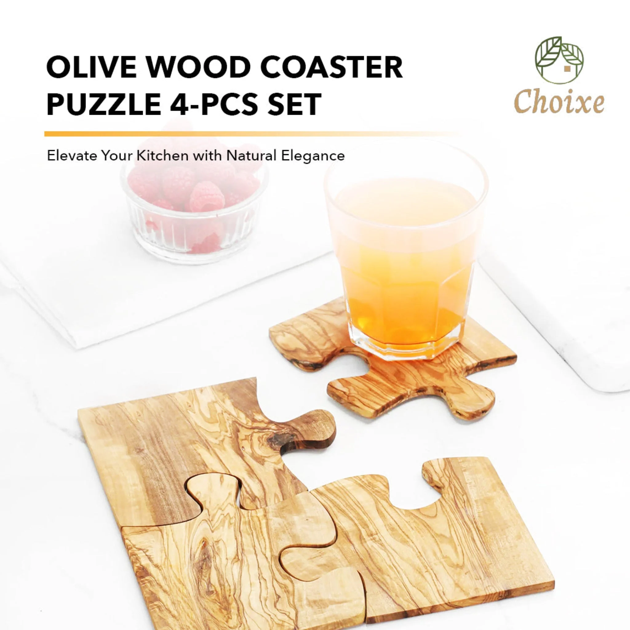 Olive Wood Coaster Puzzle 4-Pcs Set. - Image 3
