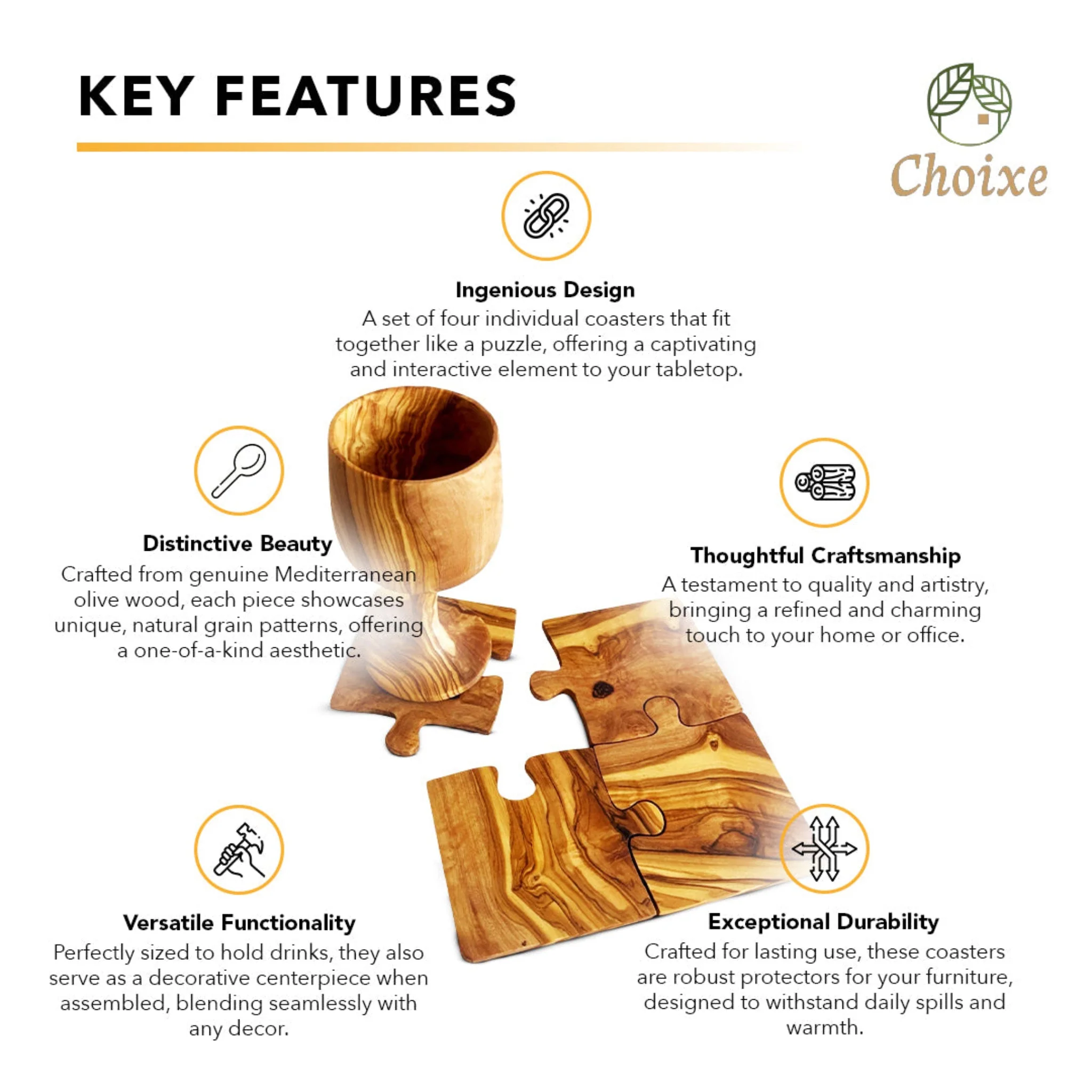 Olive Wood Coaster Puzzle 4-Pcs Set. - Image 4
