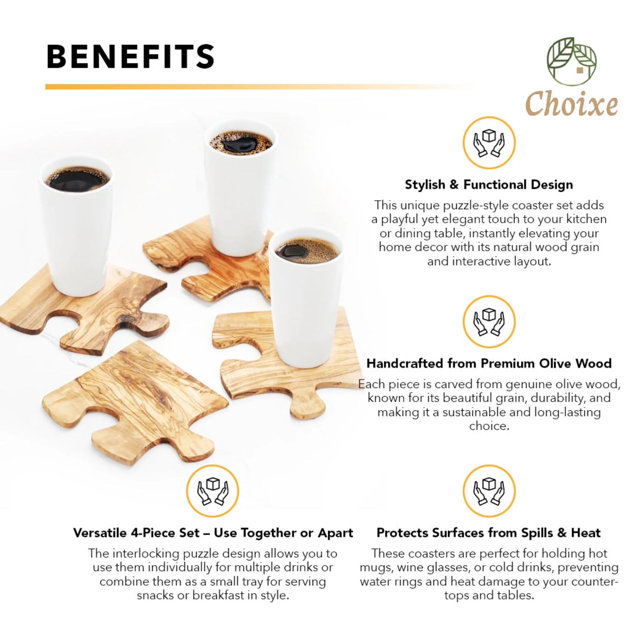 Olive Wood Coaster Puzzle 4-Pcs Set. - Image 5