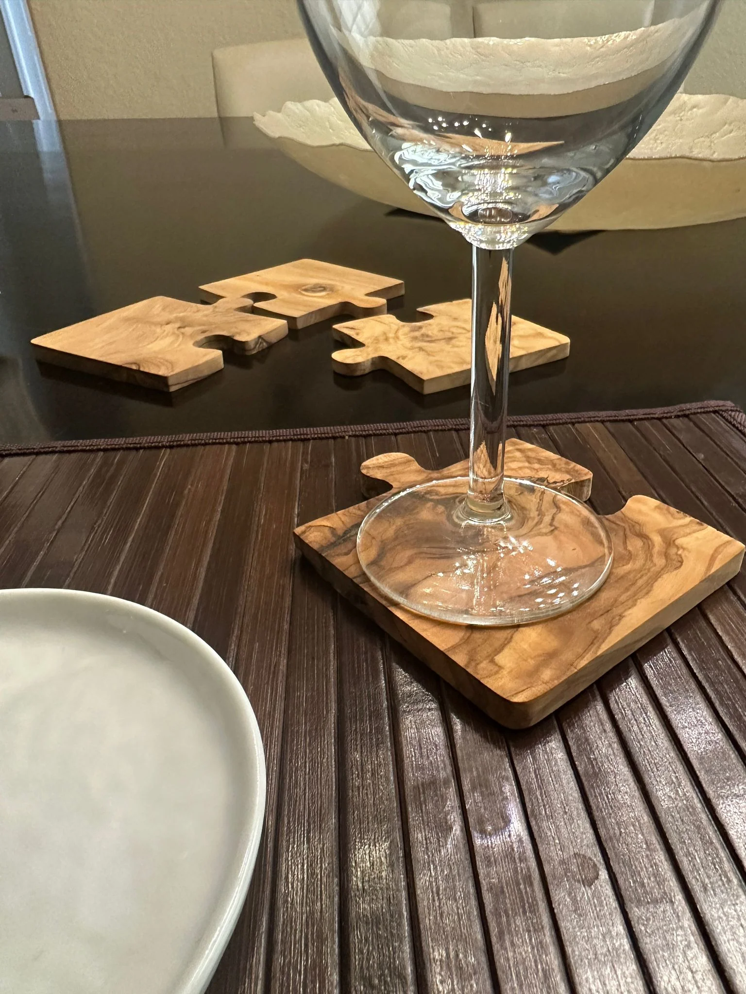 Olive Wood Coaster Puzzle 4-Pcs Set. - Image 6