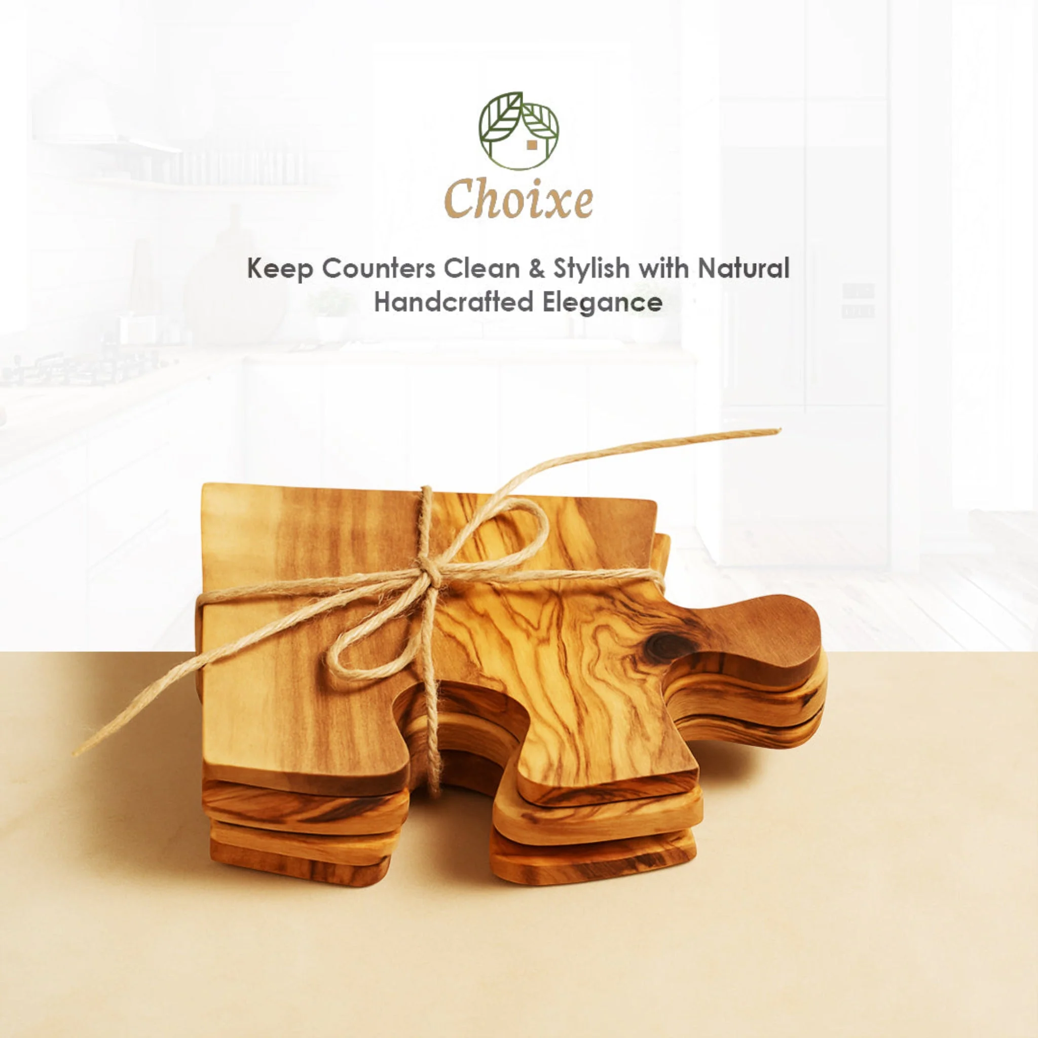 Olive Wood Coaster Puzzle 4-Pcs Set. - Image 9