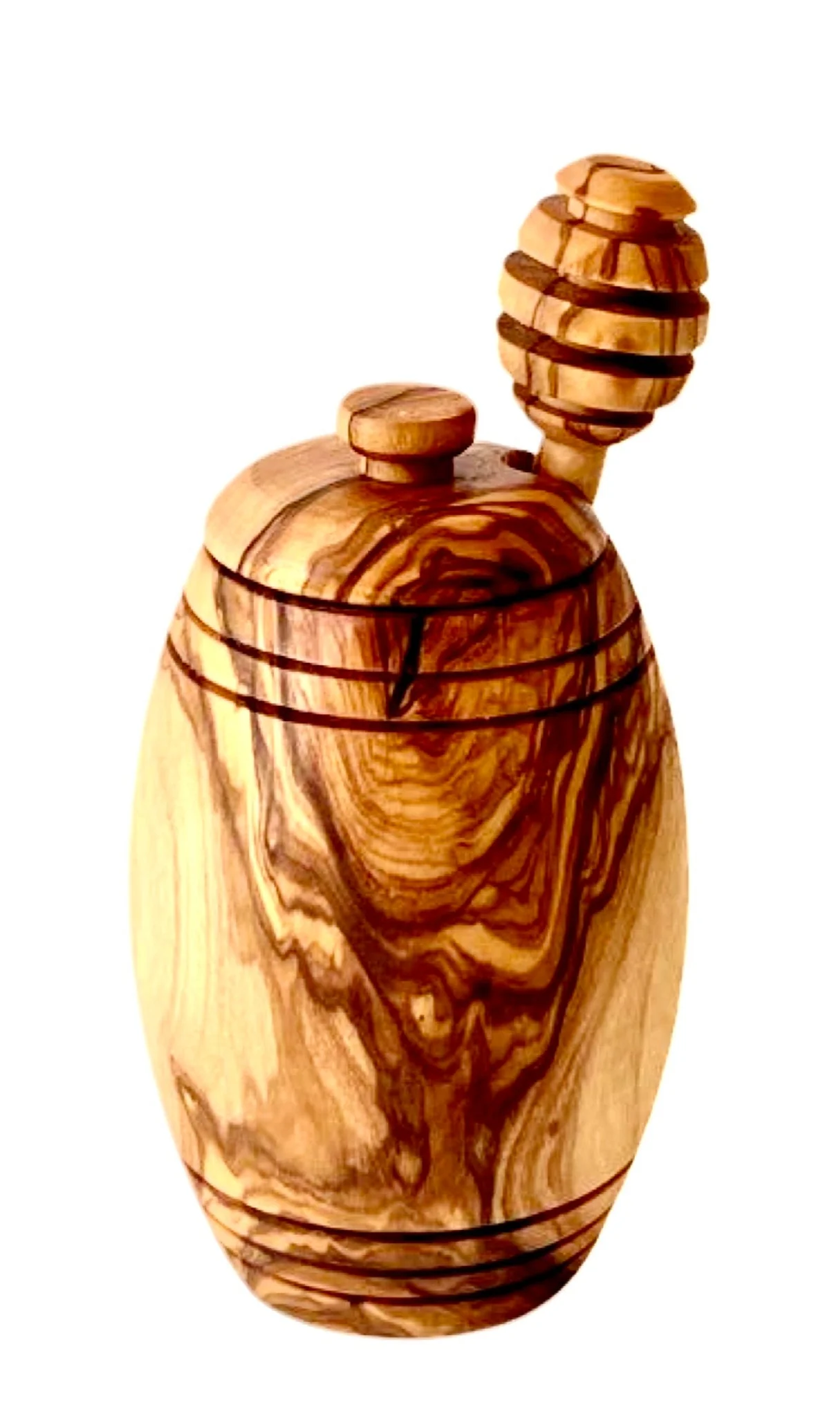 Olive Wood Honey Pot w/Honey Dipper - Image 2