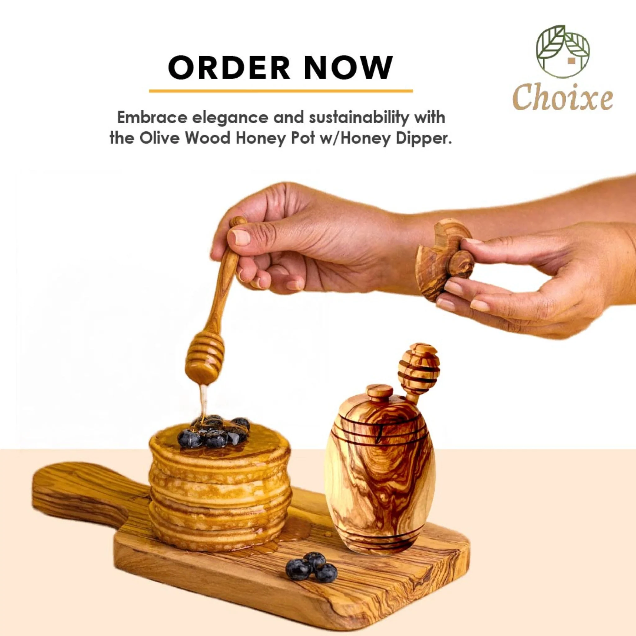 Olive Wood Honey Pot w/Honey Dipper - Image 6