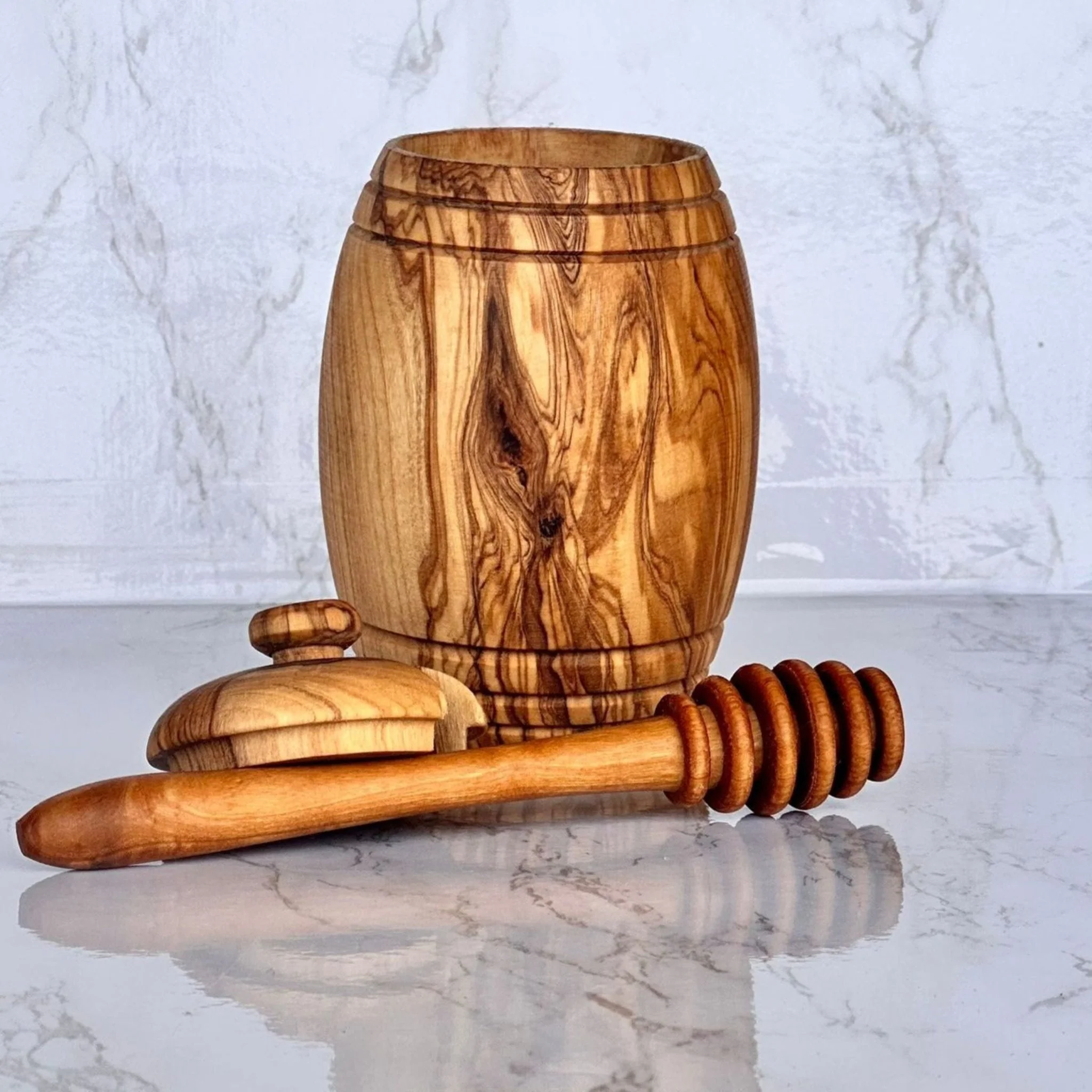 Olive Wood Honey Pot w/Honey Dipper - Image 7