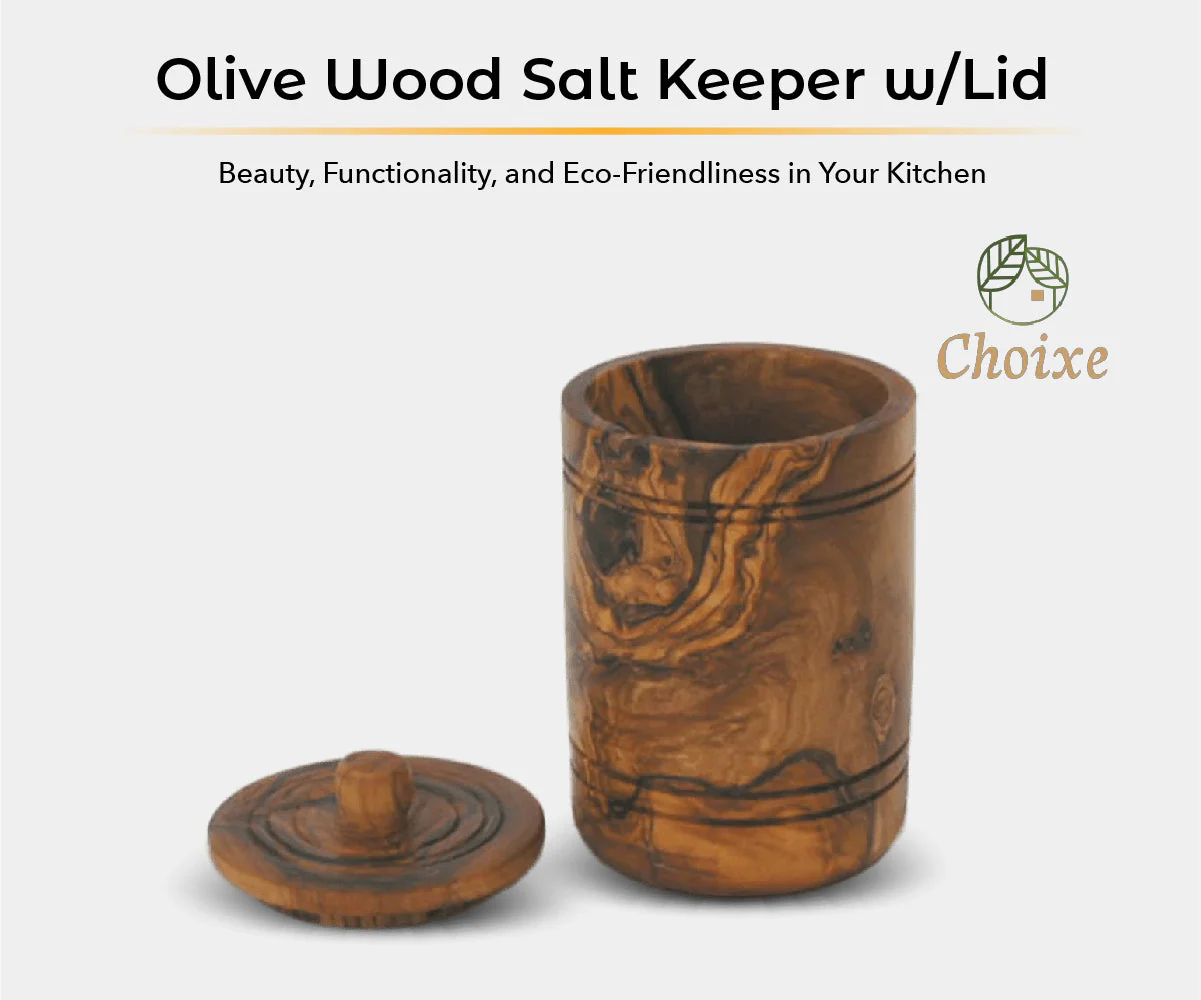 Olive Wood Spice Jar Salt Keeper w/Lid - Image 2