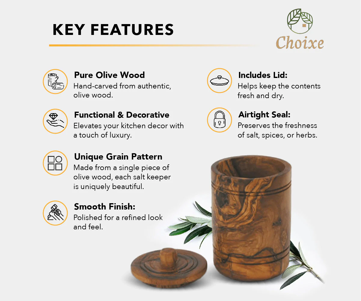 Olive Wood Spice Jar Salt Keeper w/Lid - Image 3
